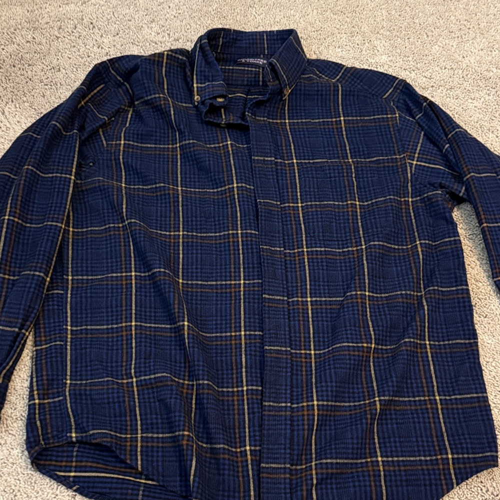 Roundtree & Yorke Navy and Gold Plaid Shirt